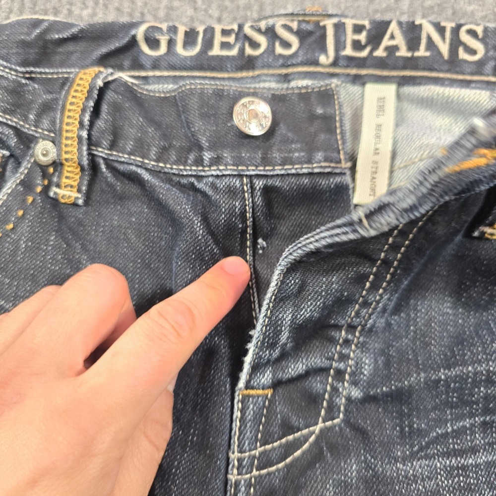 Guess Jeans Mens 30 Blue‎ Medium Wash Rebel Regular Straight Denim Distressed - Picture 7 of 16